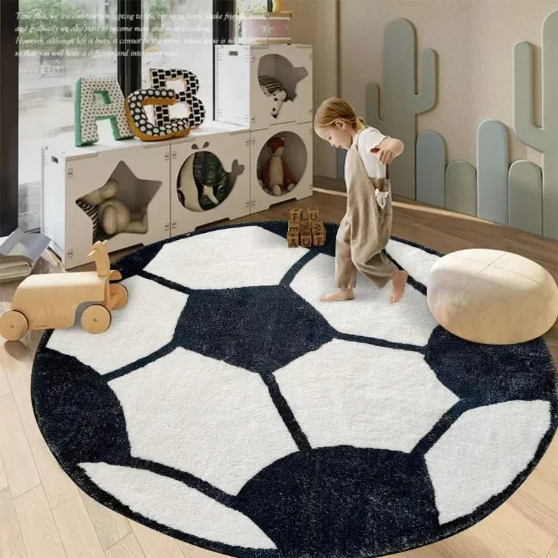 Sports Ball Round Rug - Football & Basketball Kids Room Carpet