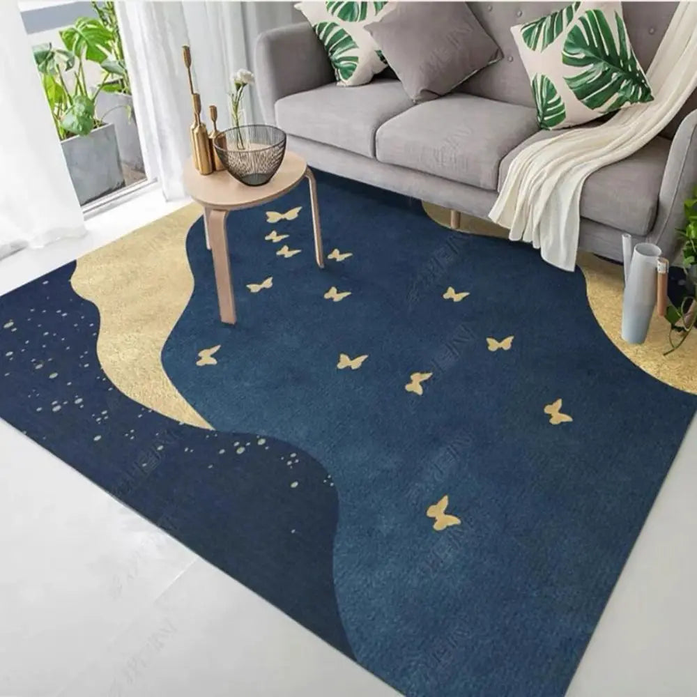 Crystal Velvet Modern Simple Nordic Fashion Blue Gilt Geometric Carpet Living Room Sofa Tea Table Carpet Bedroom Bed Rug