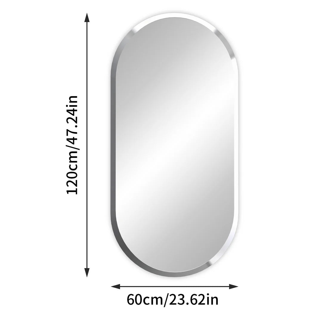 Frameless Long Oval Bathroom Vanity Mirror Silver Glass Wall Decor Mirror with Beveled Edge for Bathroom Entryway
