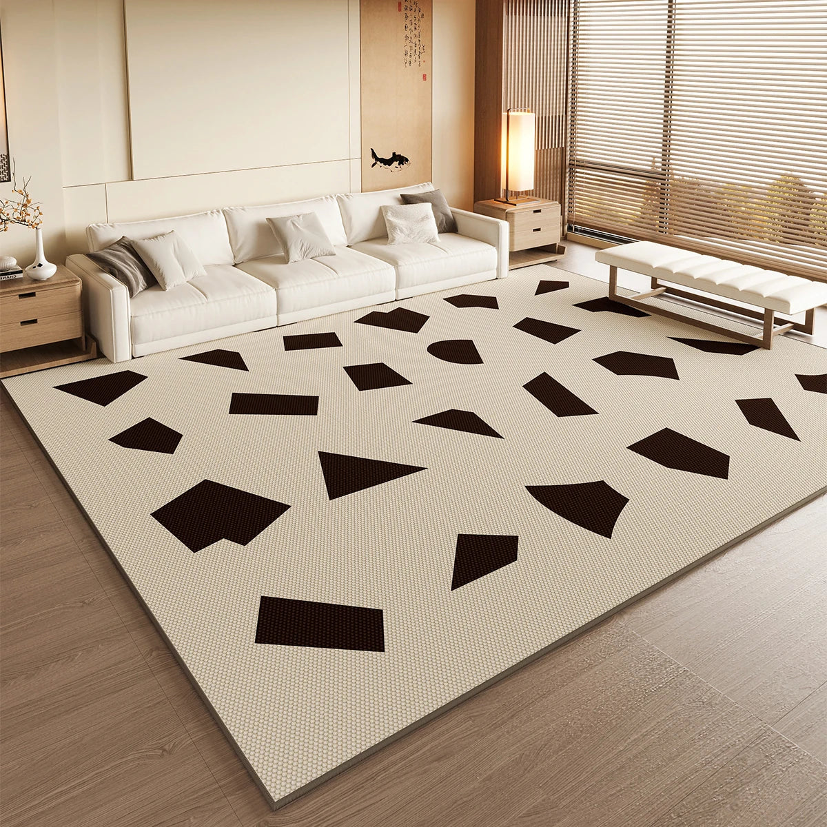 Black and White Area Rug - Crystal Velvet Low Pile with Non-Slip Backing