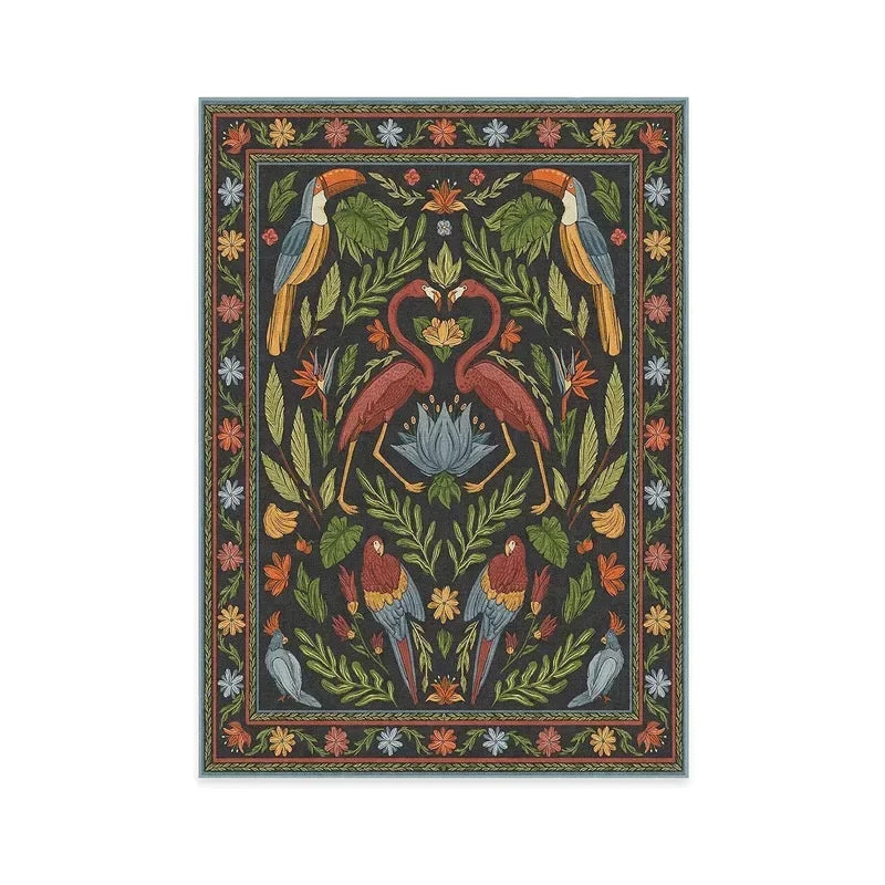 Bohemian Rug – Retro Animal & Plant Motif Carpet for Living Room & Bedroom