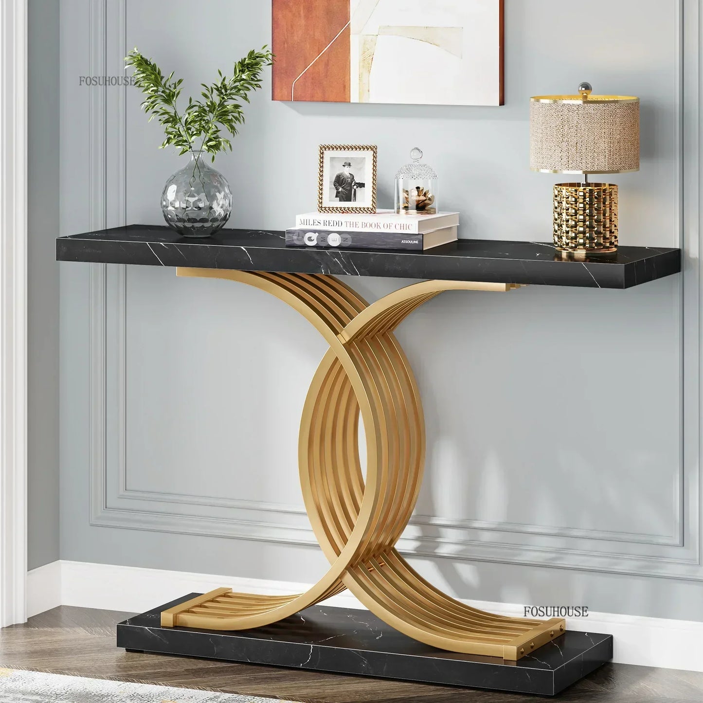 Creative Luxury Hallway Entryway Table Home Furniture Modern Living Room Villa Narrow Console Table with Geometric Metal Legs