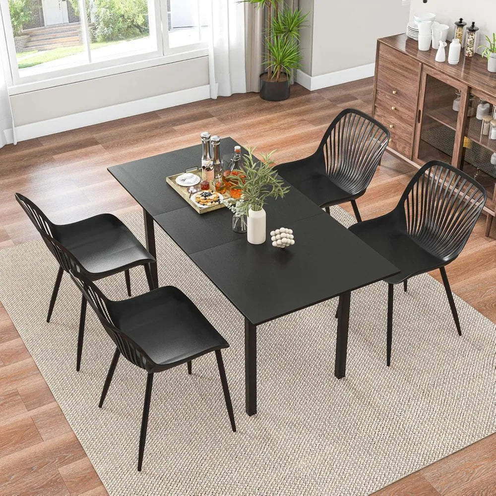 Black Dining Chairs Set of 4, Modern Kitchen Chairs with Metal Legs, Cutout Backrest, Curved Seat, Armless Accent Chairs
