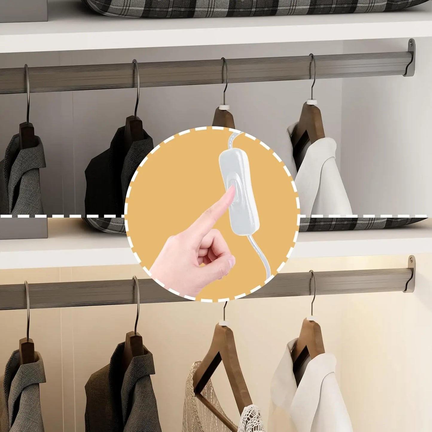 Wardrobe Cabinet with LED Lights, Armoire Closet , Wooden Large Wardrobe with Hanging Rod & 5 Tiers Shelf, White 47.2" W