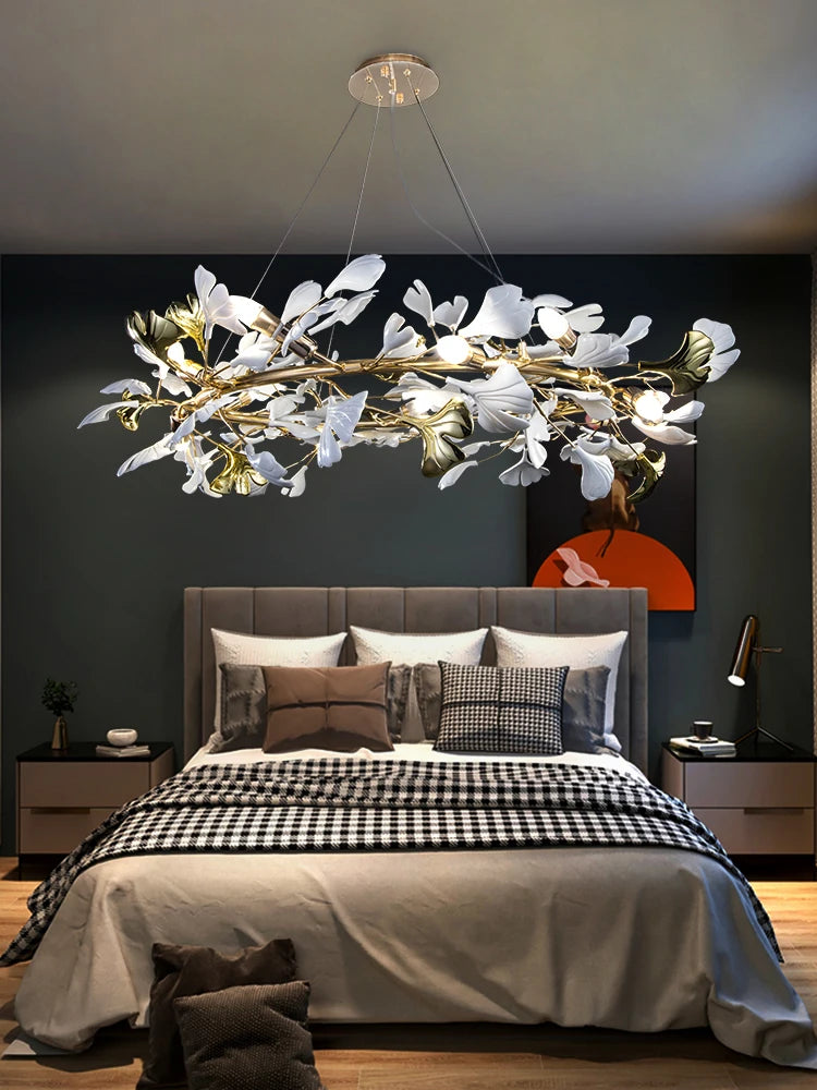 Ginkgo Leaf Chandelier 180cm: Modern Gold Pendant Light for Dining Room & Living Room