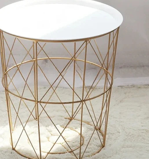 -New Nordic Golden Iron Metal Coffee Table Dirty Storage Basket Tea Fruit Snack Service Plate Tray Bed Living Room Sofa Side