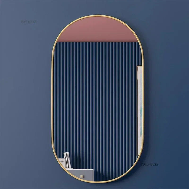 Oval Bathroom Mirror - Wall-Mounted - Black or Gold Metal Frame