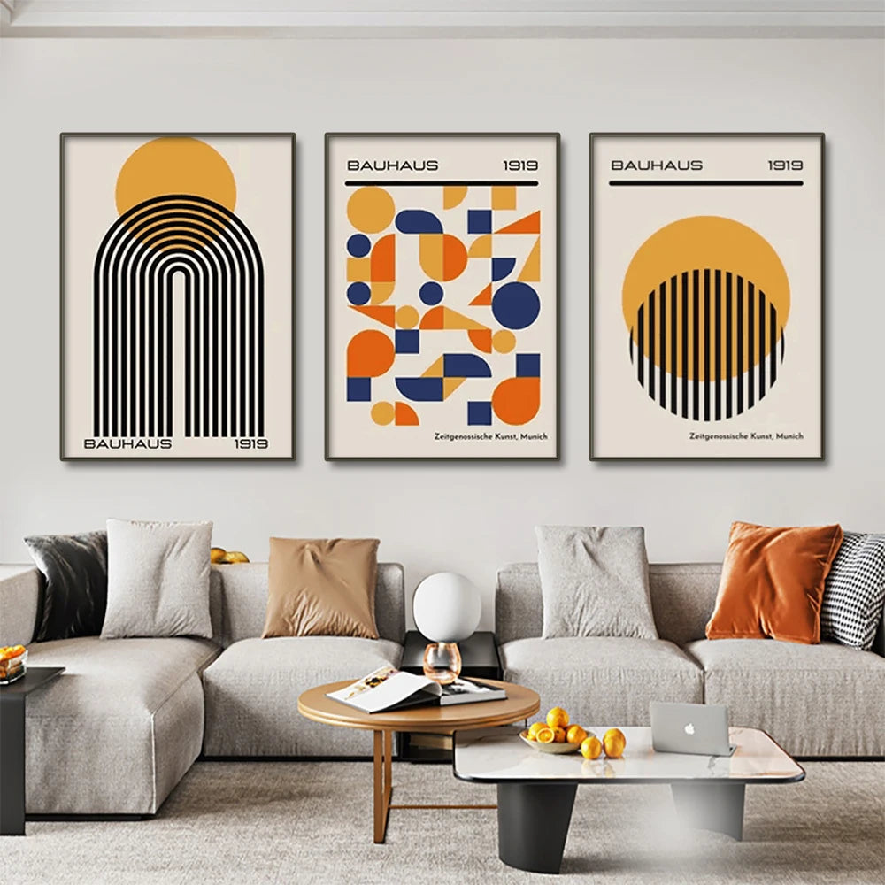 Mid Century Modern, Bauhaus Style  Abstract Geometric Posters Wall Art, Canvas Painting Prints Pictures Gallery Living Room Interior Home