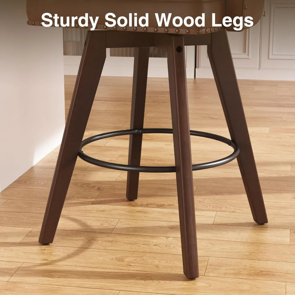 Swivel Bar Stools Set of 4,24" Seat Height Modern PU Leather Upholstered Bar Chair for Kitchen Counter,