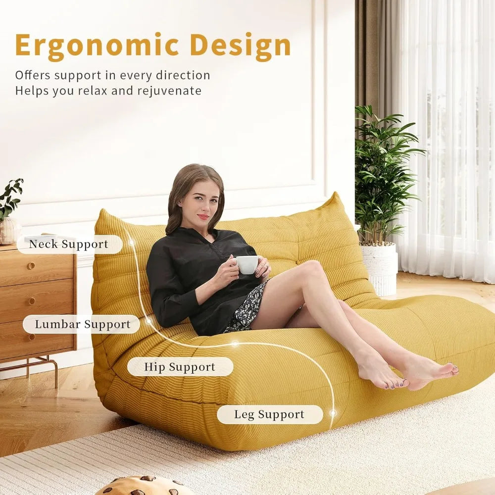 Foam Floor Lazy Couch Bean Bag Chair Sofa Fireside 2 Seat Lounger Couches for Adults Oversize Corduroy Cozy Chair for Home