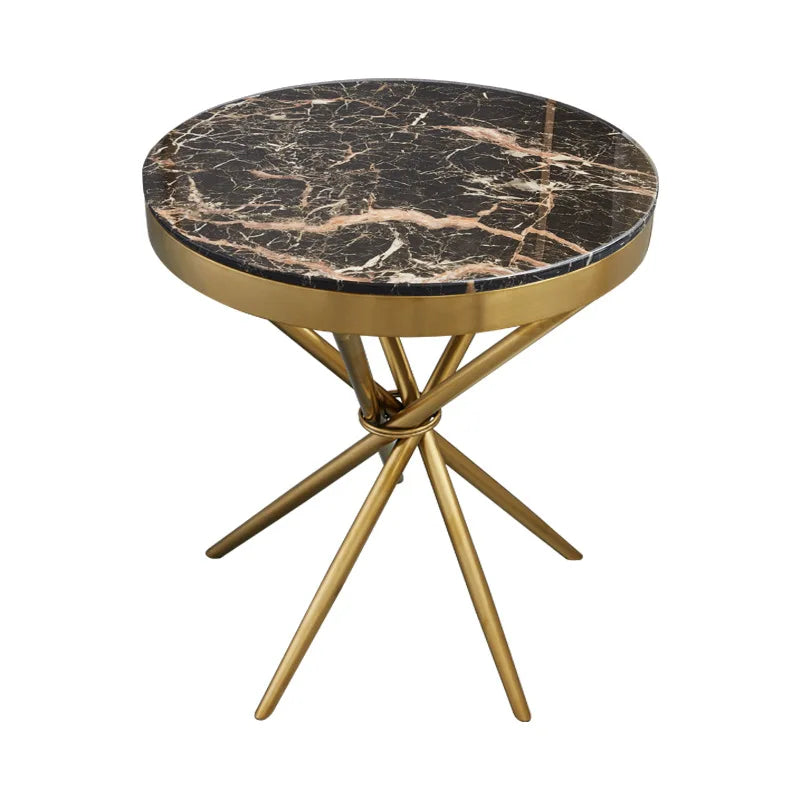 Italian Light Luxury Marble Gold Plated Brushed Round Small Coffee Table Stainless Steel Sofa Side Small Coffee Table
