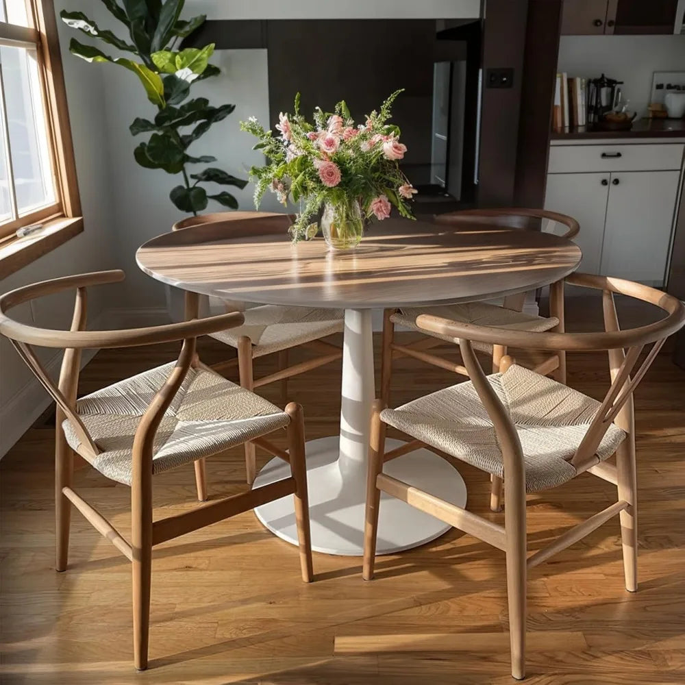 Wishbone Dining Chair Set of 2 - Solid Beech Wood with Woven Rope Seat