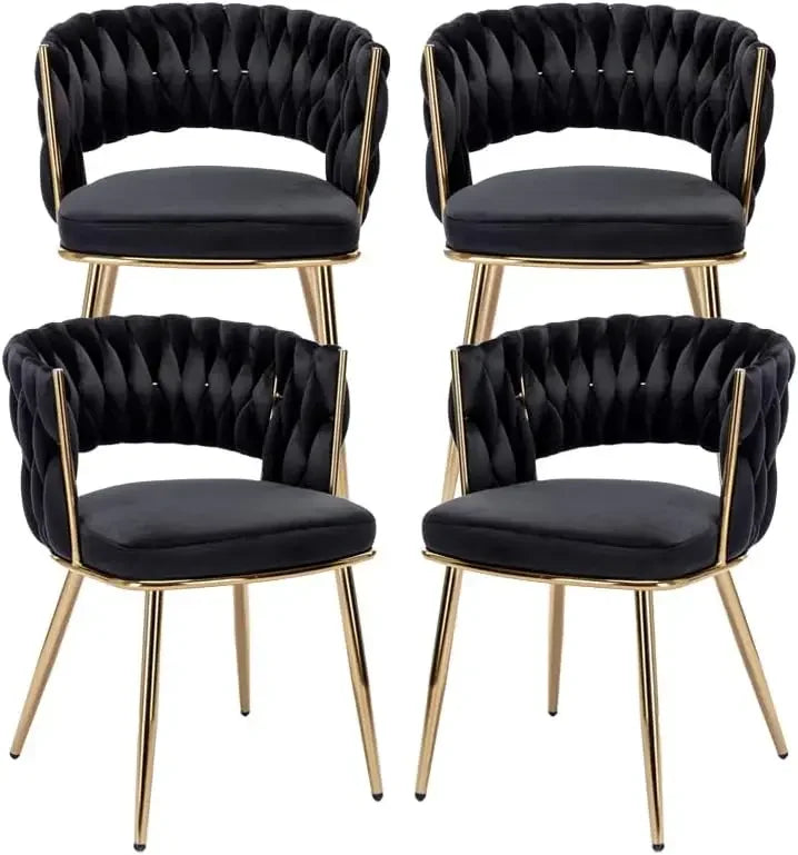 Velvet Dining Chair Set of 4, Gold Modern Dining Chairs with Metal Legs, Woven Upholstered Dining Chairs