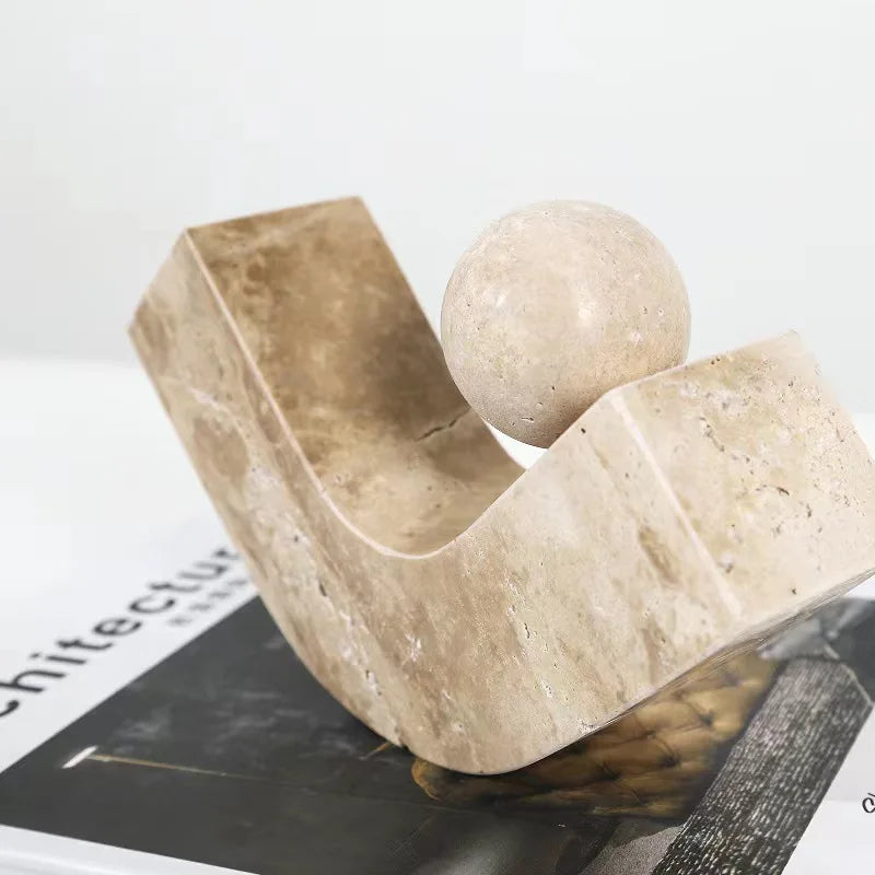 Geometric Arc Stone Ornament - Modern Sculpture | Desk Decor