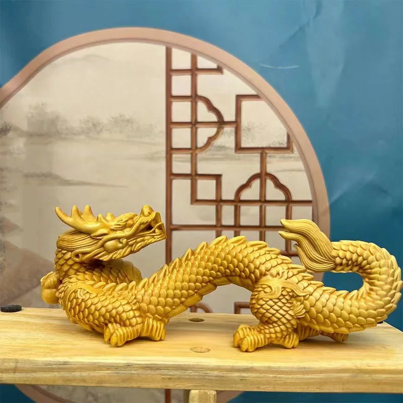 Natural Wood Shenlong Statue - Hand Carved Dragon | Home Office Decor