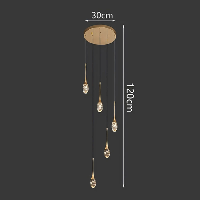 Crystal Chandelier: Multi-Drop Spiral Pendant Light in Gold - 30cm x 120cm