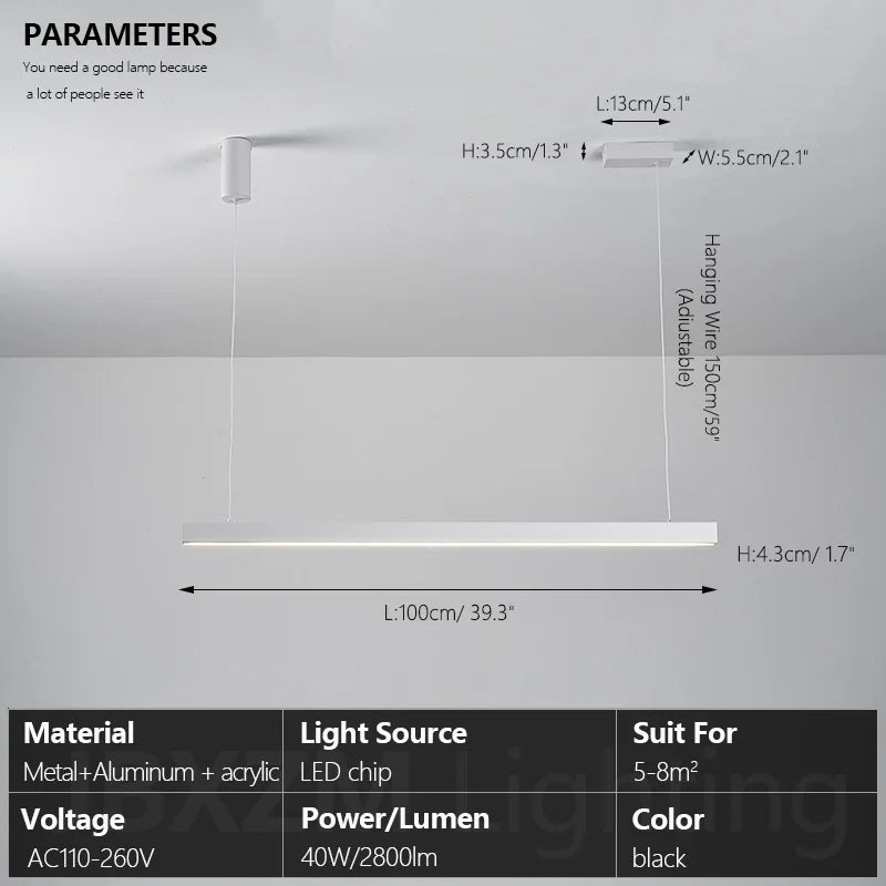 LED Linear Chandelier: Modern Minimalist Pendant Light for Dining Room & Kitchen Island