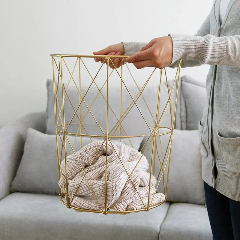 -New Nordic Golden Iron Metal Coffee Table Dirty Storage Basket Tea Fruit Snack Service Plate Tray Bed Living Room Sofa Side