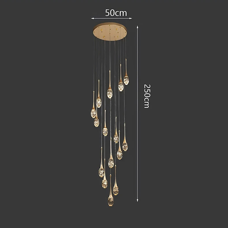 Crystal Chandelier: Multi-Drop Spiral Pendant Light in Gold - 30cm x 120cm
