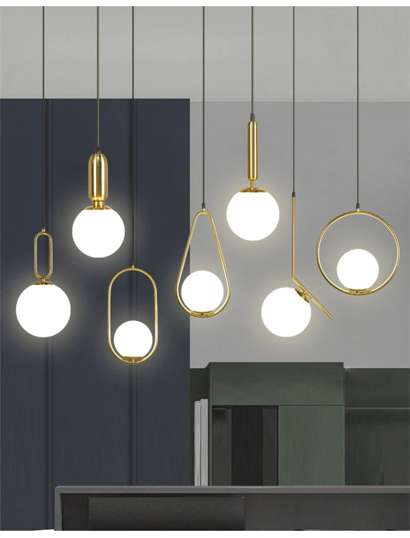Nordic Glass Ball Pendant Lights Brass Black Hanging Lamp Modern Living Room Dining Bedroom Decor Ceiling Lighting Fixture House