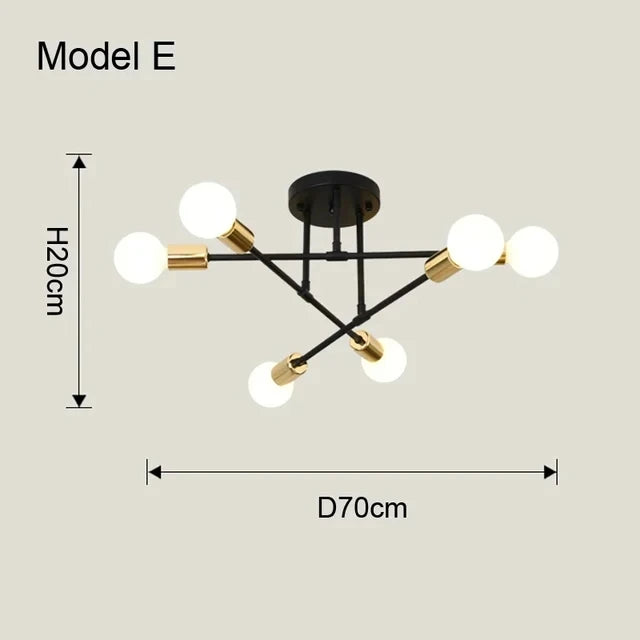 Ceiling Light: Modern Sputnik Semi-Flush Mount in Gold with 6 Lights