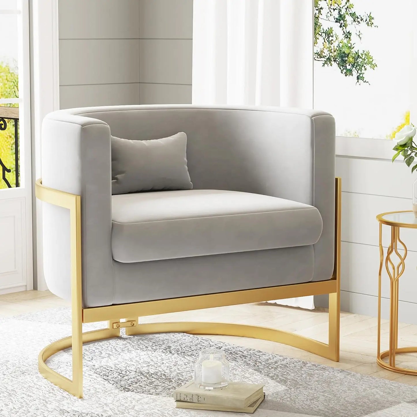 Velvet Accent Chair, Modern Upholstered Arm Chair for Living Room Bedroom Sofa Side Chair Velvet Barrel Chair with Gold Legs Lak
