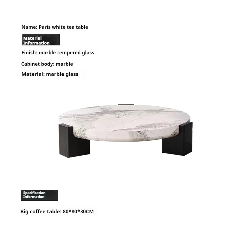 100% Pure Calacata Viola Marble Round Coffee Table with Black Marquina Base - Luxury Living Room Center Table for Home Decor