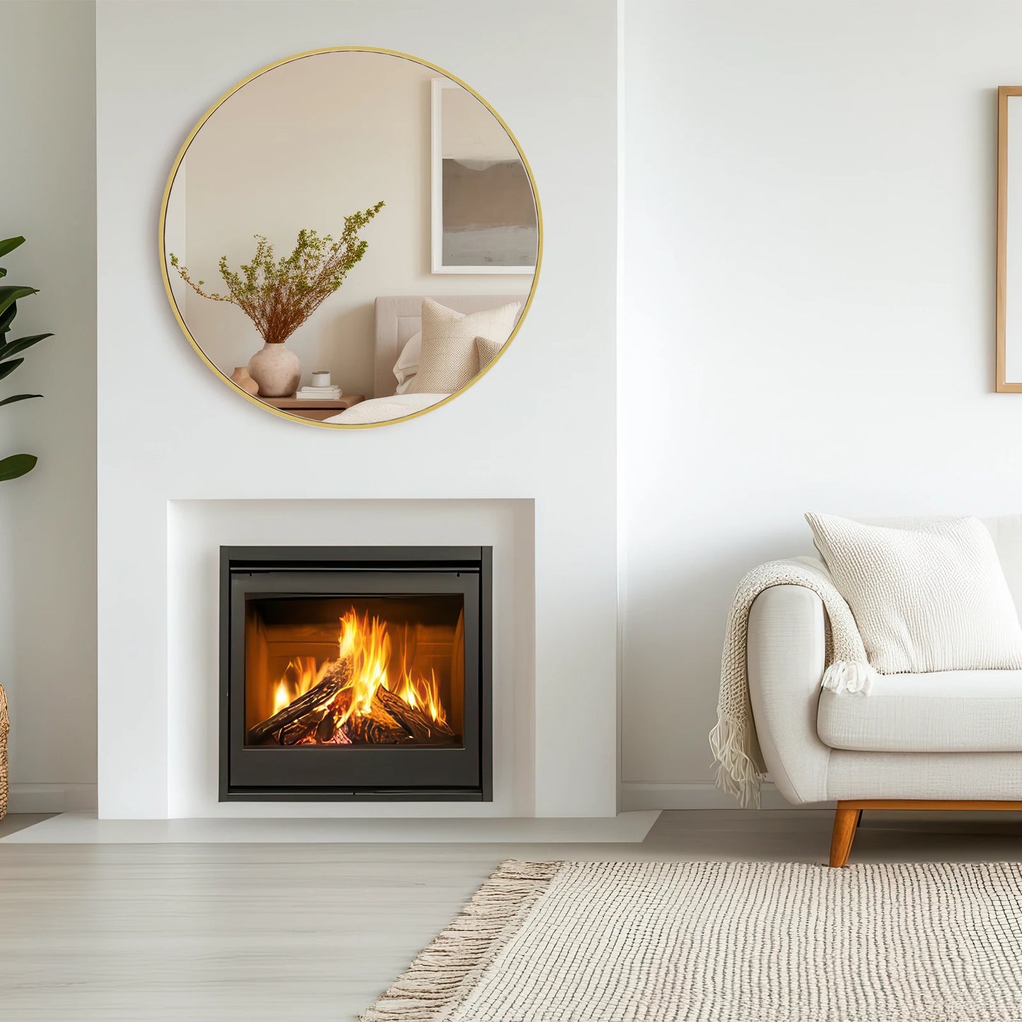 Round Wall Mirror 30" - Gold Metal Frame with Tempered Glass