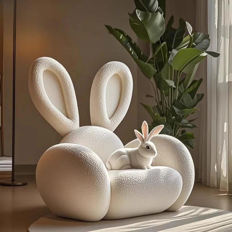 Cream Wind Creative Rabbit Fabric Sofas Living Room Single Sofa Furniture Couch Armchair White Pink Grey 1 Person Sofa luxury
