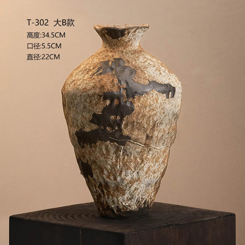 Jingdezhen Ceramic Vase Retro Style Nostalgic Pure Handmade B & B Hotel Tea Room Wabi Sandy Wind Zen Ornament Flower Ware