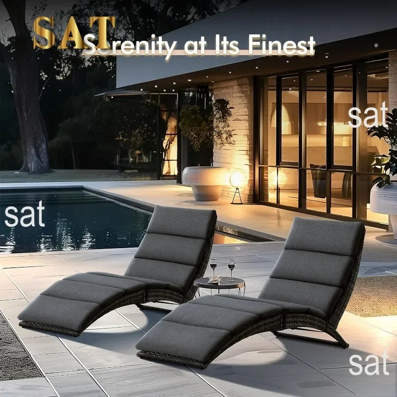 t Patio Chaise Lounge, Outdoor Lounge Chair, PE Rattan Foldable Chaise Lounger with Removable Dark Gray Cushion, Suitable