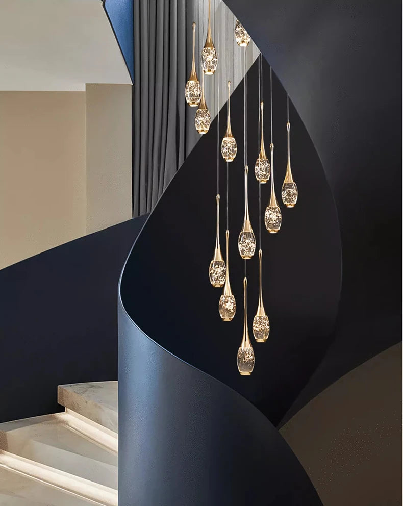 Crystal Chandelier: Multi-Drop Spiral Pendant Light in Gold - 30cm x 120cm