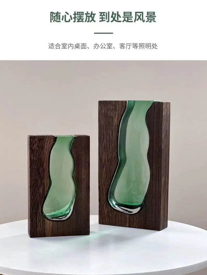 New Chinese style solid wood glass vase wholesale home designer decorative home hotel ornament high-end soft decoration