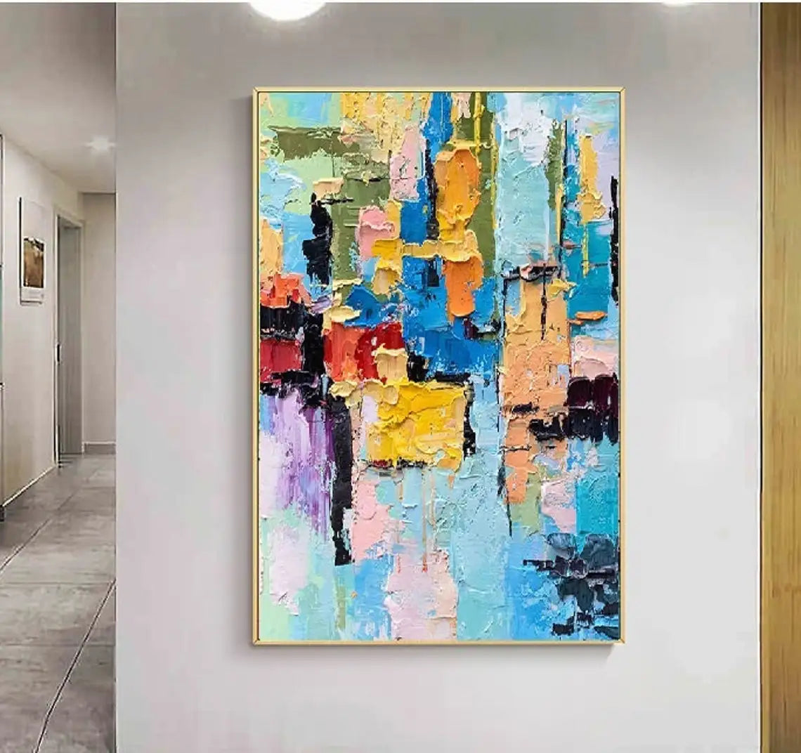 Original Contemporary Canvas Art Handmade Oil Painting Large Blue Abstract Wall Art Home Decor Painting For Living Room Bedroom