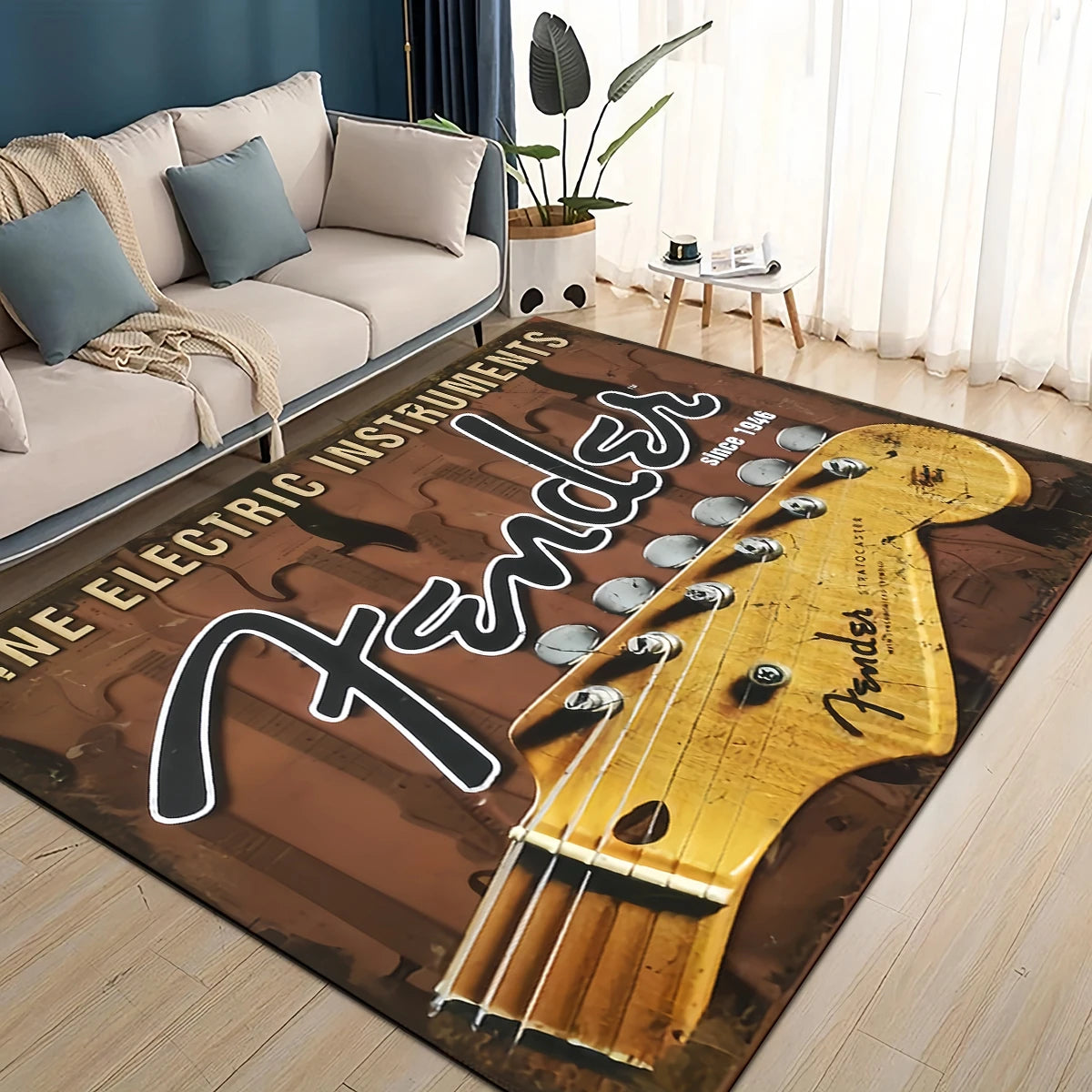 3D Retro Fender logo Guitar Instruments Music Carpet Rug for Living Room Bedroom Home Sofa Decoration,kids Non-slip Floor Mat