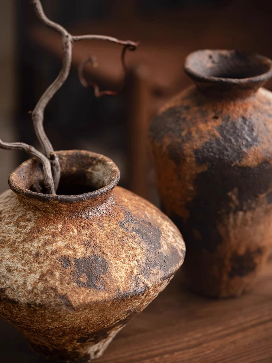 Jingdezhen Ceramic Vase Retro Style Nostalgic Pure Handmade B & B Hotel Tea Room Wabi Sandy Wind Zen Ornament Flower Ware