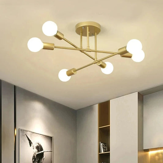 Ceiling Light: Modern Sputnik Semi-Flush Mount in Gold with 6 Lights