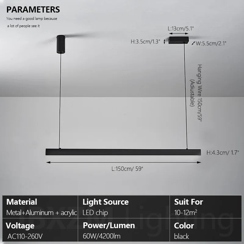 LED Linear Chandelier: Modern Minimalist Pendant Light for Dining Room & Kitchen Island