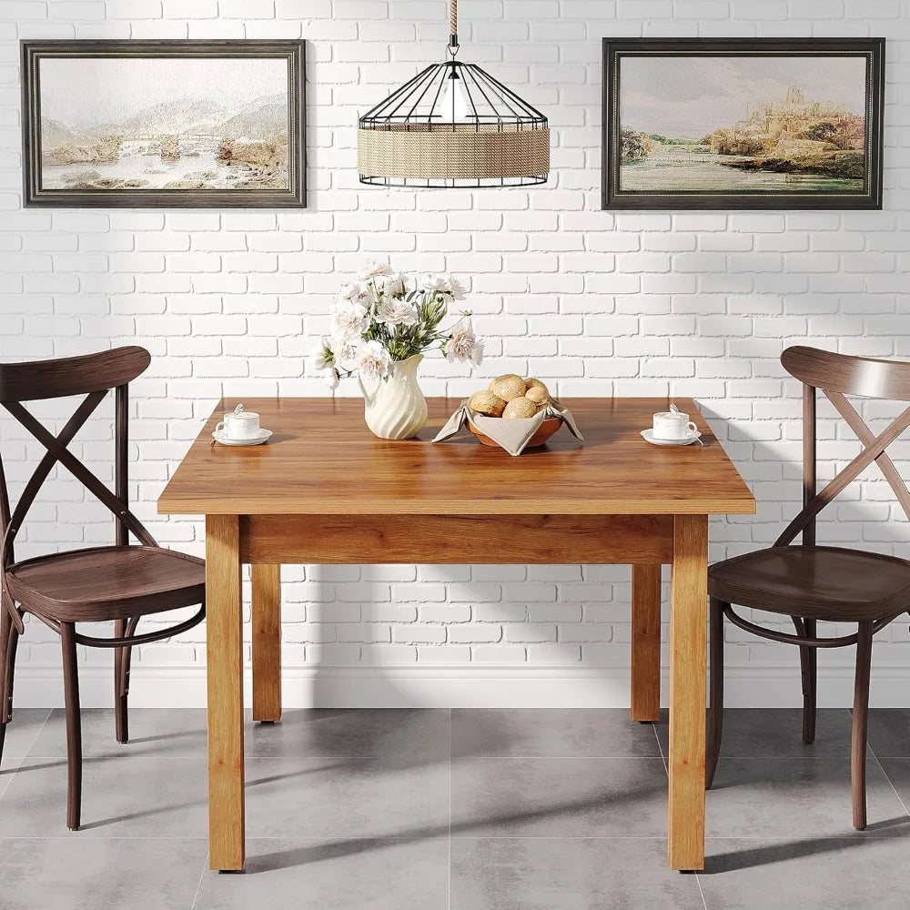 Wood Dining Table Farmhouse Kitchen Table for Living Room,Square Dinner Table with Wooden Legs