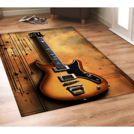 Guitar Print Music Theme Rug Modern Instrument Pattern Large Area Carpet Custom Iconic Design for Living Room Home Decoration