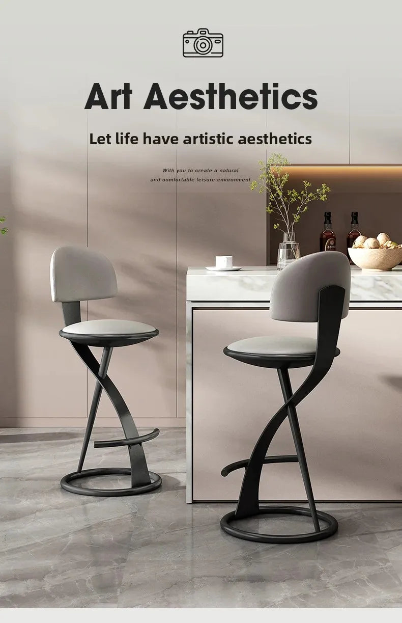 Adjustable Height Bar Stool with Backrest - Faux Leather Counter Stool with Footrest and X-Base Metal Frame