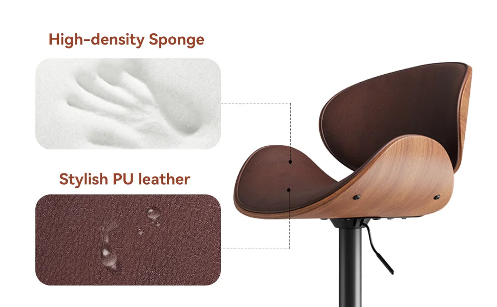 Rotating Bar Stool 2-Piece Set with Backrest and Footstool, Pu Leather Cushion Counter Height Bar Chair for Bar Kitchen and Restaurant