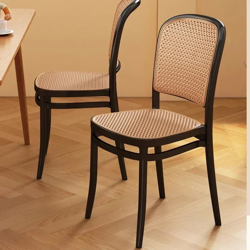 Black Rattan Dining Chair with Natural Cane Webbing and Cushion
