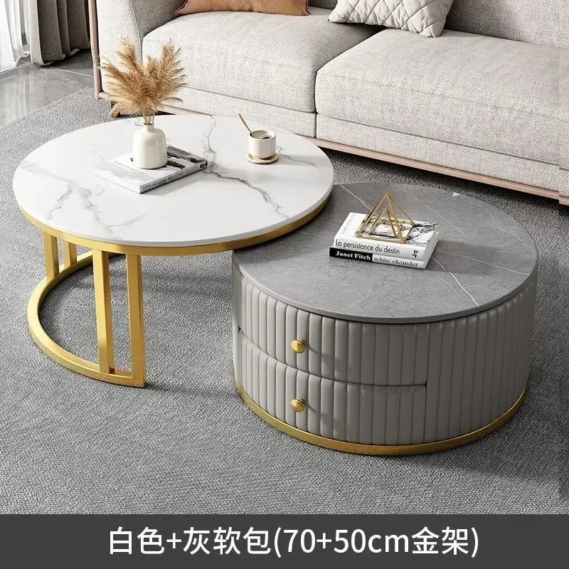 2pcs Light Luxury Rock Plate Tea Coffee Tables Minimalist Modern Scalable Center Tables Sofa Side Table Living Room Furniture