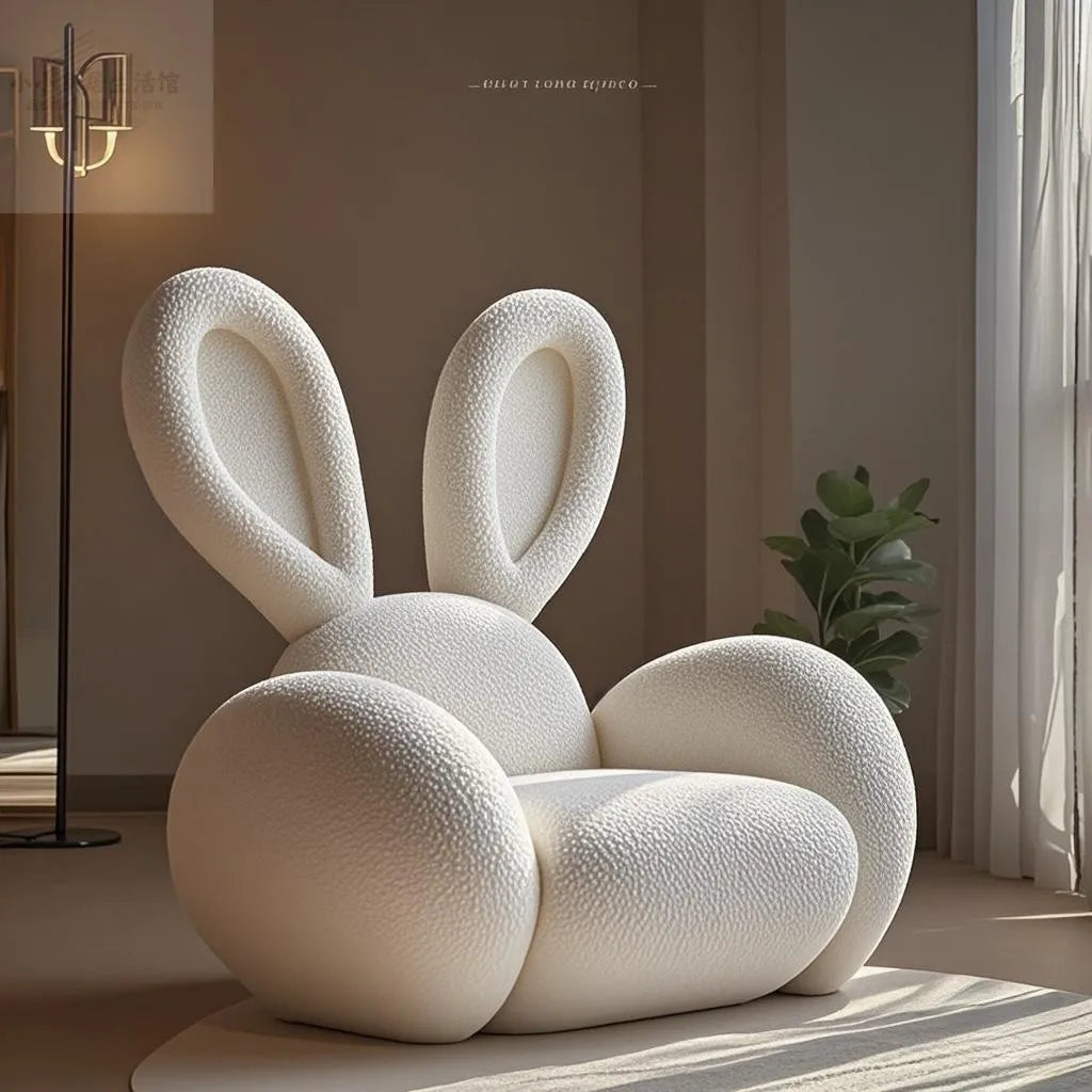Cream Wind Creative Rabbit Fabric Sofas Living Room Single Sofa Furniture Couch Armchair White Pink Grey 1 Person Sofa luxury