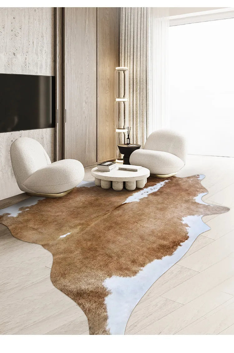 Irregular Faux Cowhide Area Rug - Plush Anti-Slip Mat