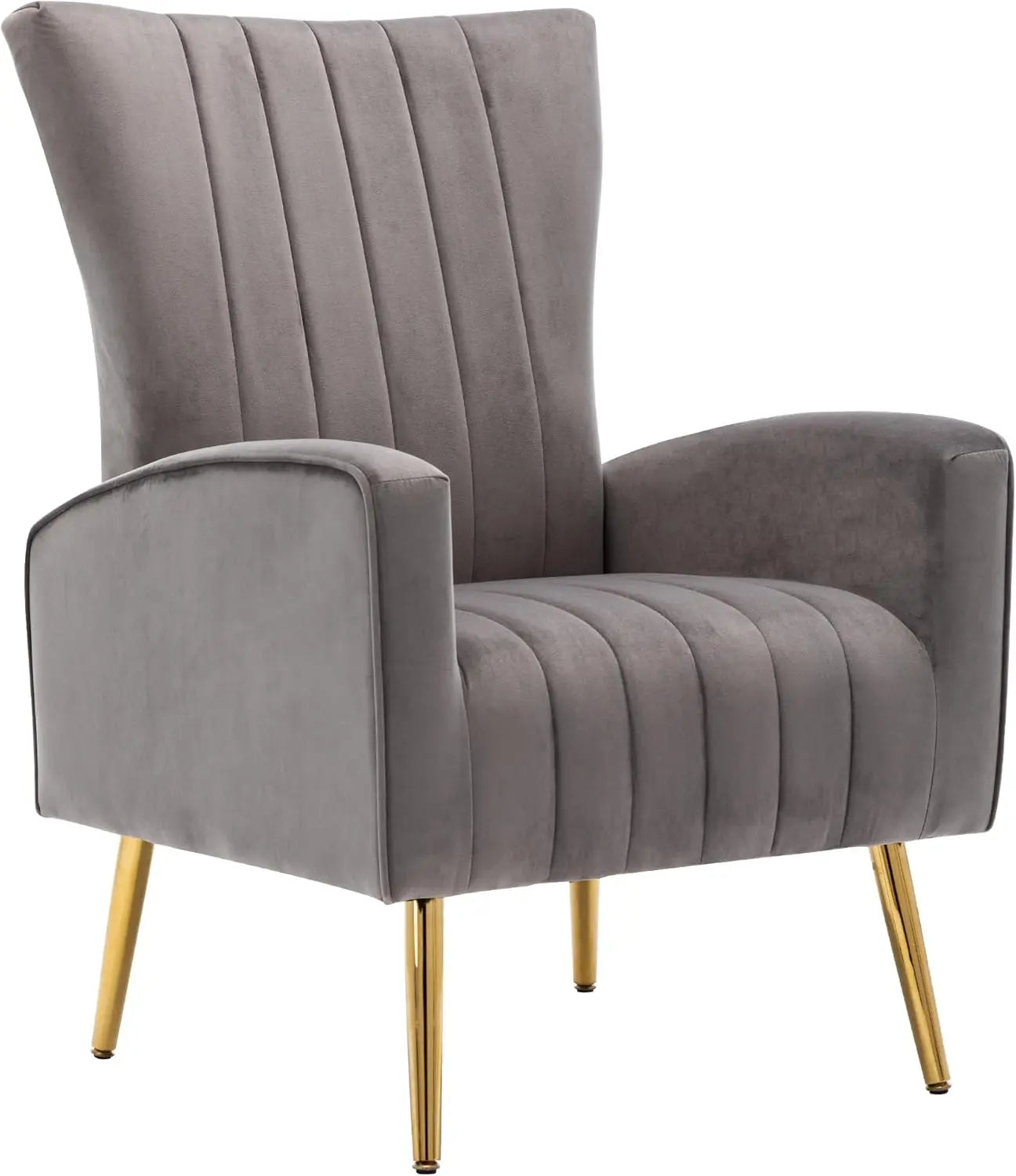 Velvet Accent Chairs Set of 1, Modern Fabric Upholstered Living Room Chairs Armchairs with Wing Back and Metal Legs, Pin