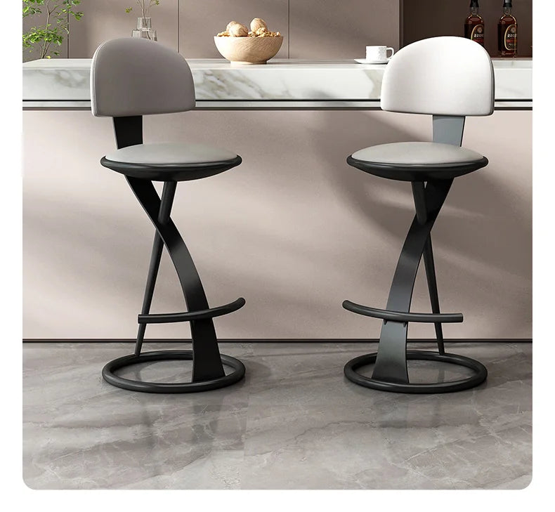 Adjustable Height Bar Stool with Backrest - Faux Leather Counter Stool with Footrest and X-Base Metal Frame
