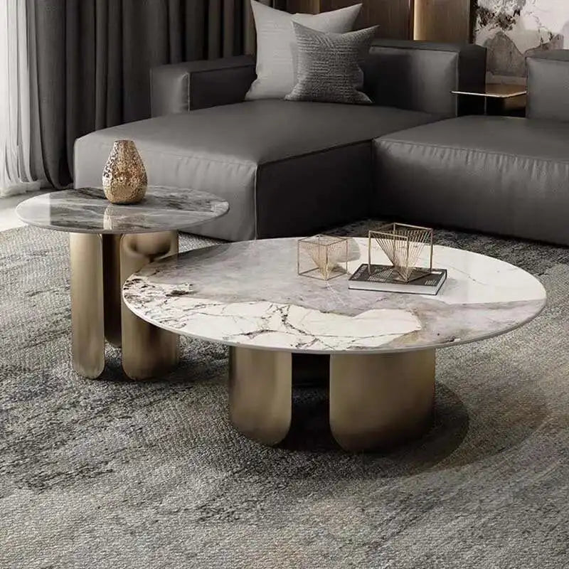 Nesting Coffee Table Set - White Marble Top with Gold Metal Base - 2 Sizes