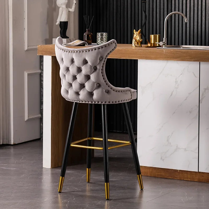 Flannel Light Luxury Bar Chairs for Kitchen Modern Minimalist Backrest Bar Stool Creative Designer Household High Stool